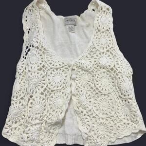 Vintage cream crochet knit vest